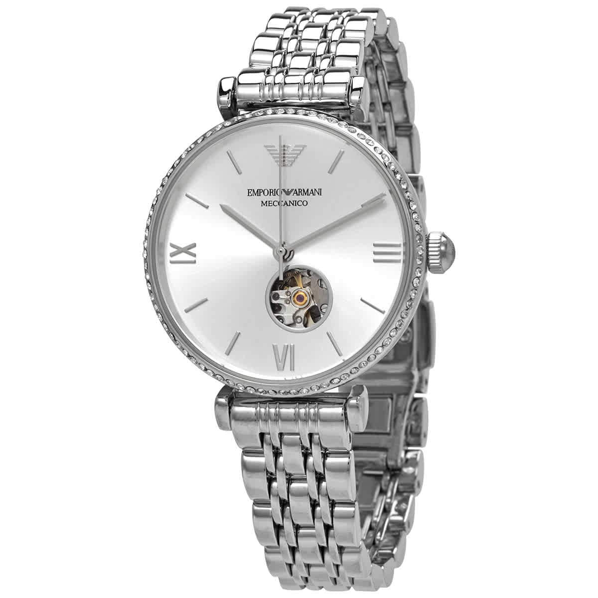 Emporio Armani Automatic Crystal Silver Dial Ladies Watch AR60022