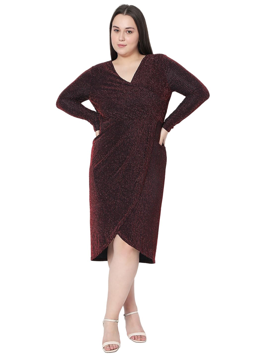 Vero Moda Curve WomenS Fit And Flared Maroon Dress