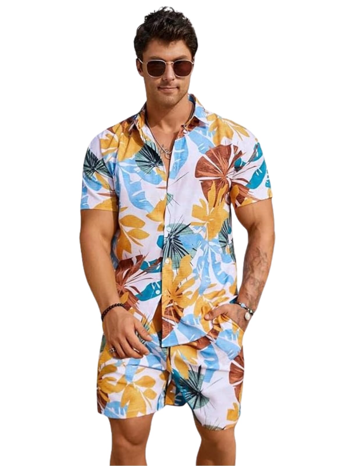 Leriya Fashion Mens Rayon Printed Co-Ord Set, Multicolour, Xl