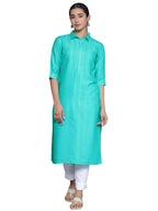 Libas Womens Woven Design Cotton Straight Kurta For Women Blue