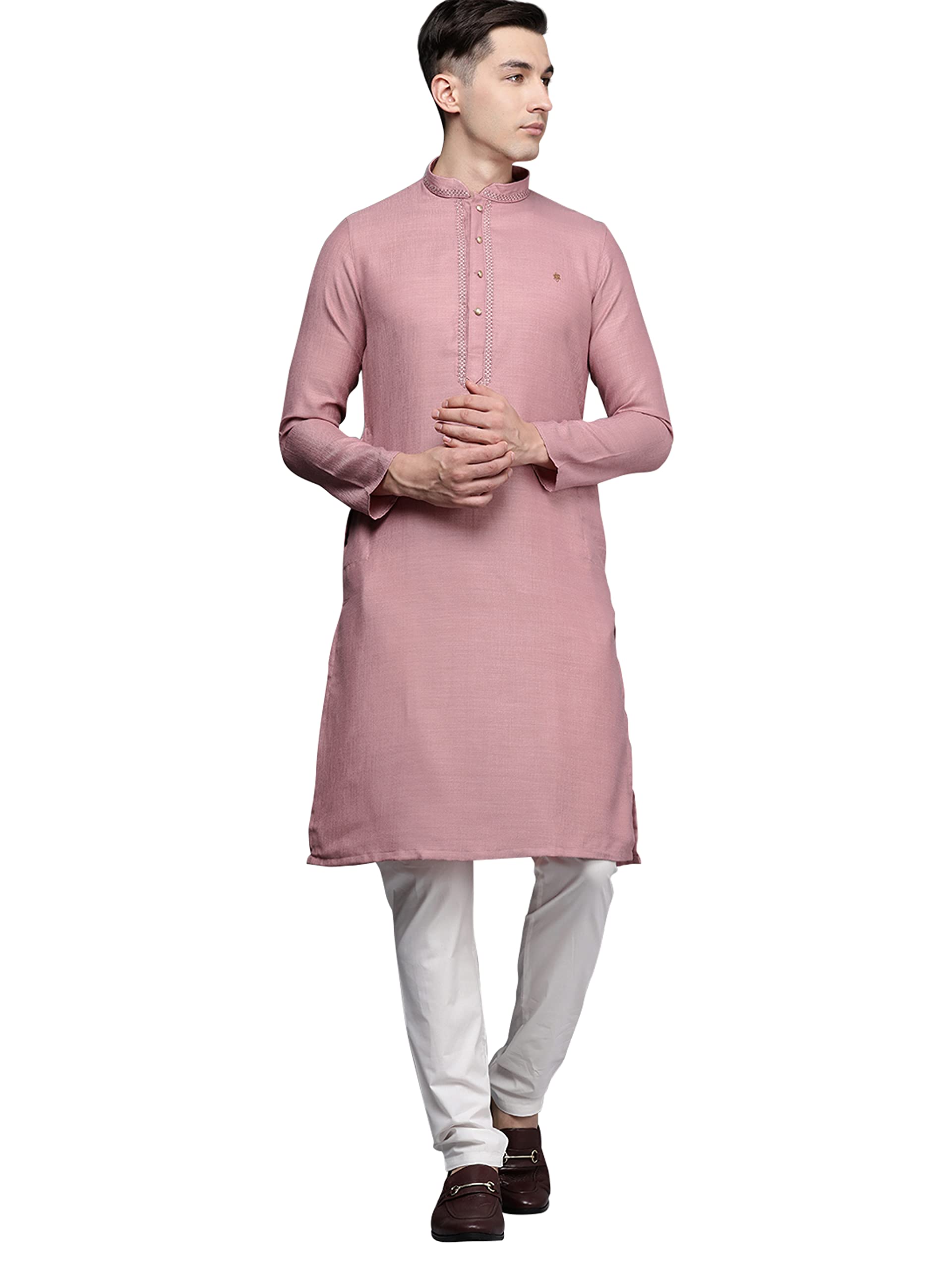 Manyavar Kurta Set For Men, Full Sleeves Mandarin Collar Ethnic Kurta Set For Engagement, Wedding, Party Solid Kurta Set Blended