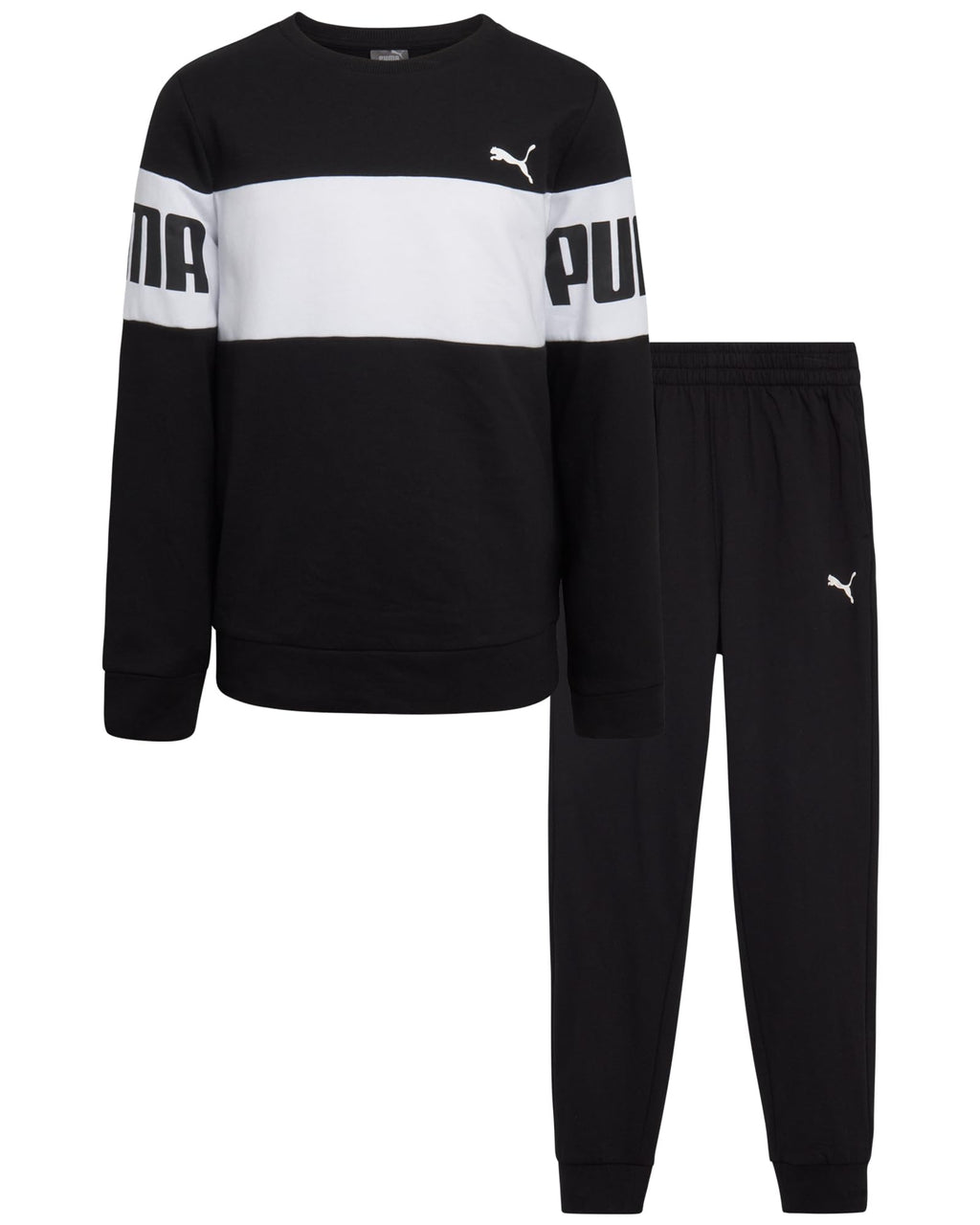 PUMA Boys' Jogger Set - 2 Piece Soft Fleece Pullover Crewneck Sweatshirts and Sweatpants For Boys - Casual Active Set (4-16), Si
