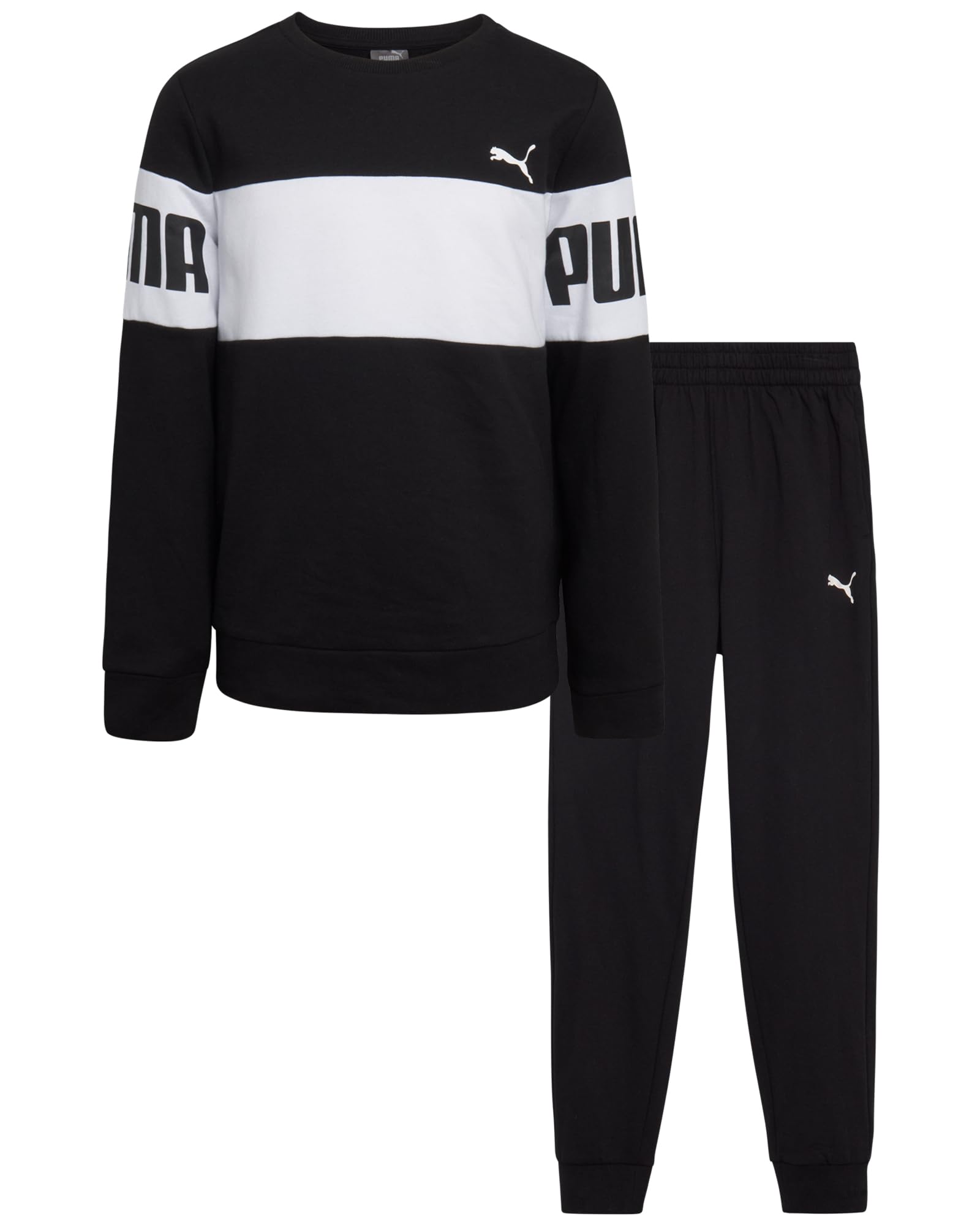 PUMA Boys' Jogger Set - 2 Piece Soft Fleece Pullover Crewneck Sweatshirts and Sweatpants For Boys - Casual Active Set (4-16), Si