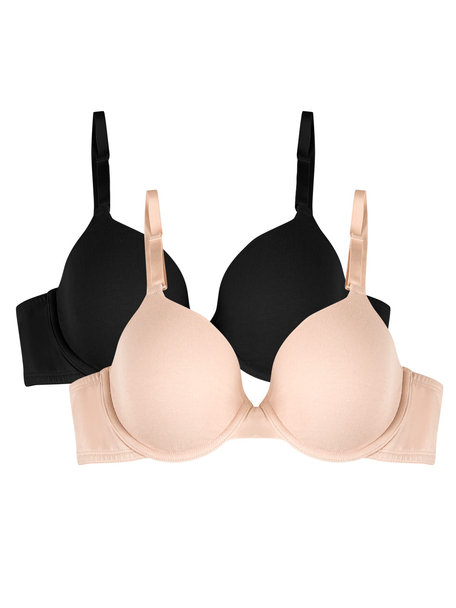 Fruit of the Loom Women's 2-Pack T-Shirt Bra, Sand/black, 38B