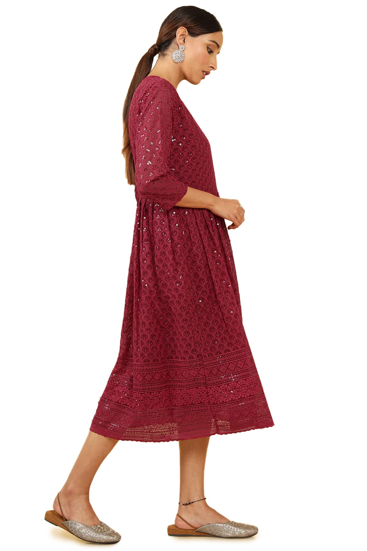 Soch Women Georgette Regular Fit Embroidered Kurta