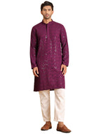 Jompers Mens Embroidered Sequined Viscose Straight Kurta Pyjama Set