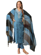 ANNI DESIGNER Ladies Cotton Blend Kurta Trousers with Dupatta Set, Light Brown::Blue, L