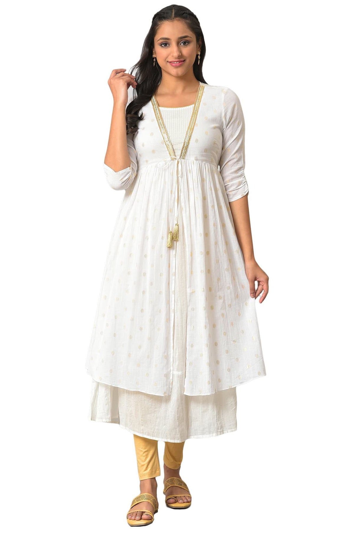 White Flared Jacquard Dress