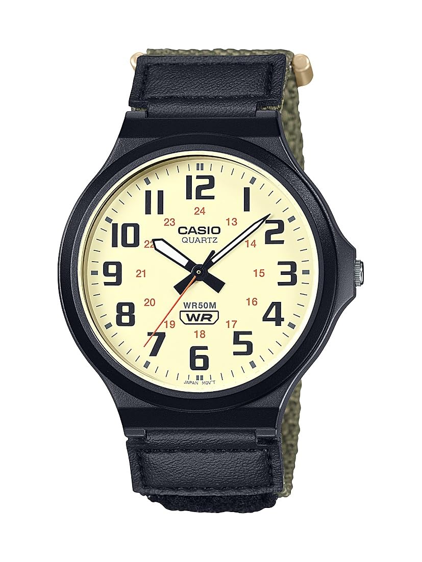 Casio MW240 Series | Mens Quartz Watch | Black/Brown | 50M WR | Large Resin Case | Resin Glass | Velcro Strap | Large Arabic Num