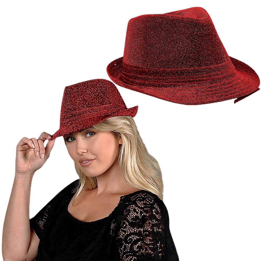 blinkee Glittery Finish Soft Red Fabric Fedora Hat Non Light Up