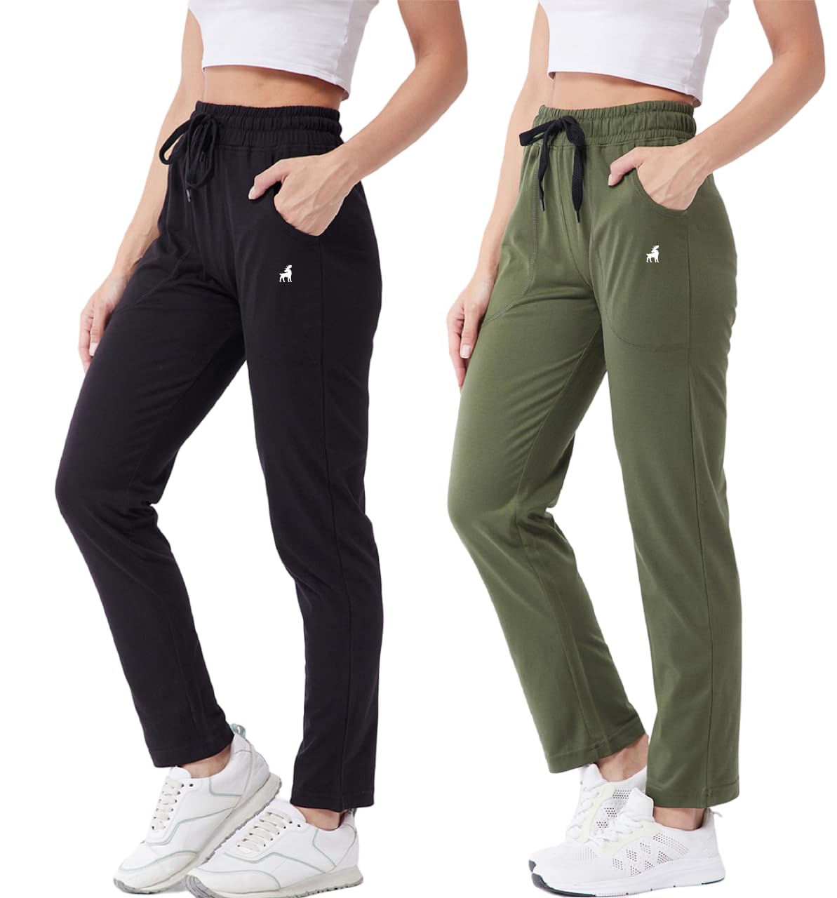 Modeve  Women Cotton Blend Pack of 2 Track Pant for Summer || Women Lower || Women Pyjama || Lounge Pants_Black and Olive_X-Larg