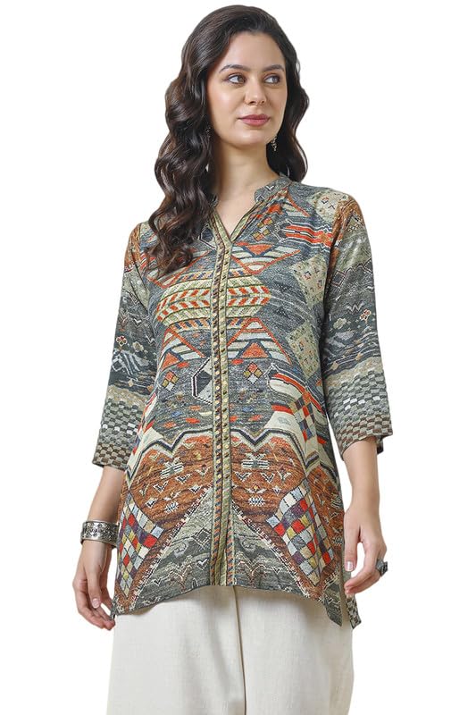 Soch Womens Multicolour Vicose Muslin Abstract Print Tunic With Beads