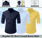 Finivo Fashion Combo Of MenS Cotton Blend Solid Full Sleeve Short Kurta