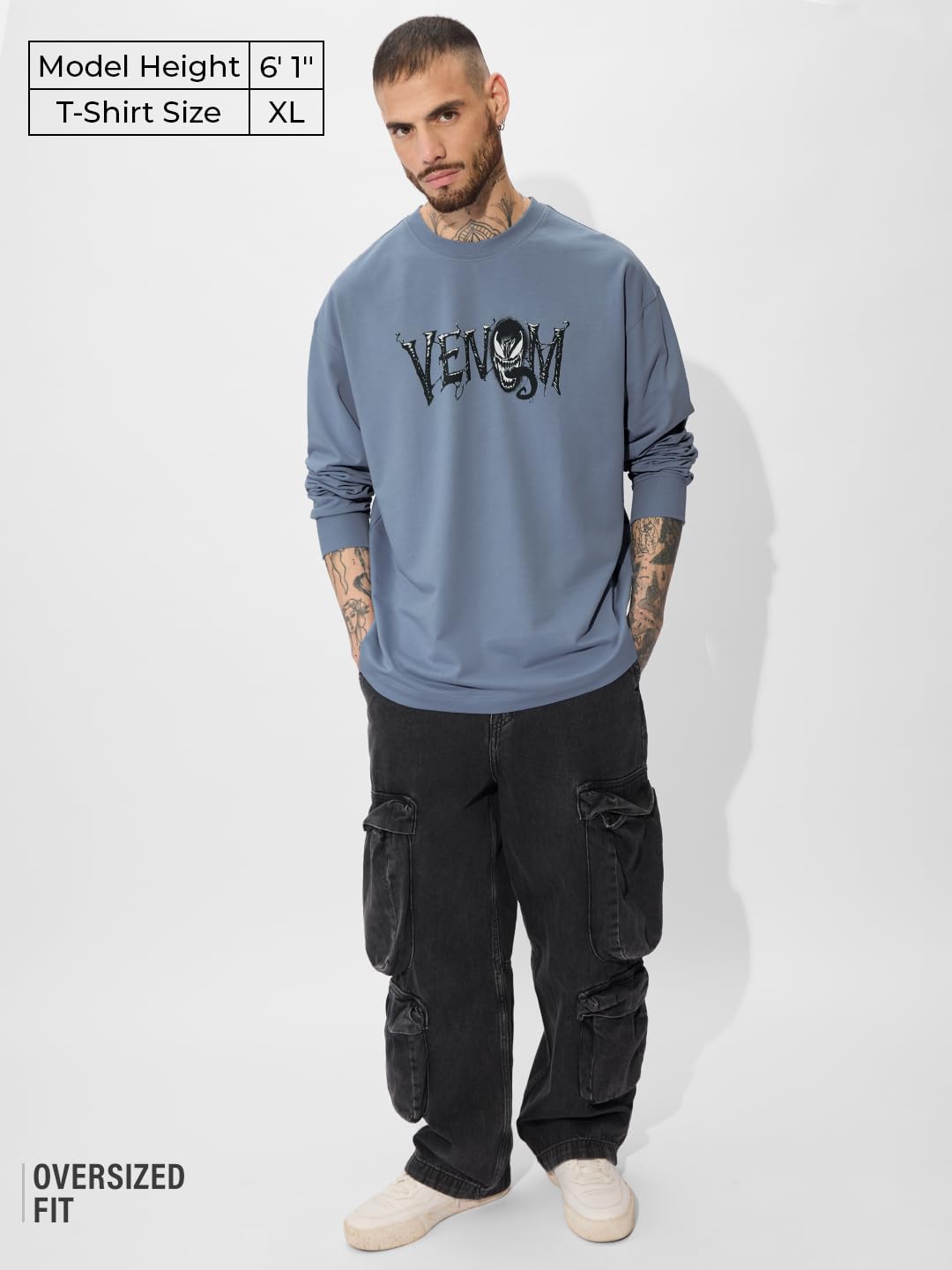 The Souled Store Official Venom: Slurp Men and Boys Reck Neck Multicolor Color Blocked Cotton Oversized Full Sleeve T-Shirts