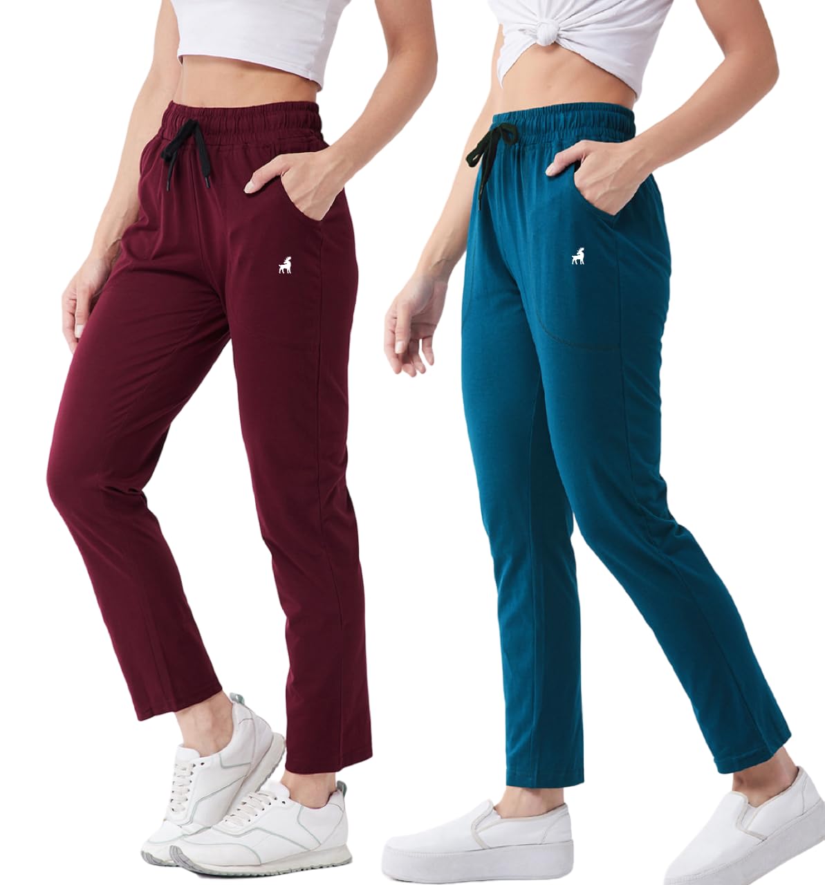 Modeve  Women Cotton Blend Pack of 2 Track Pant for Summer || Women Lower || Women Pyjama || Lounge Pants_Teal and Wine_Medium