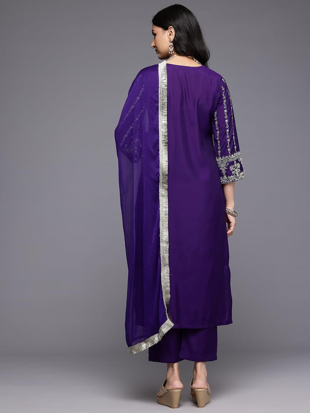 Varanga WomenS Silk Navy Blue Zari Embroidered Kurta Set With Dupatta