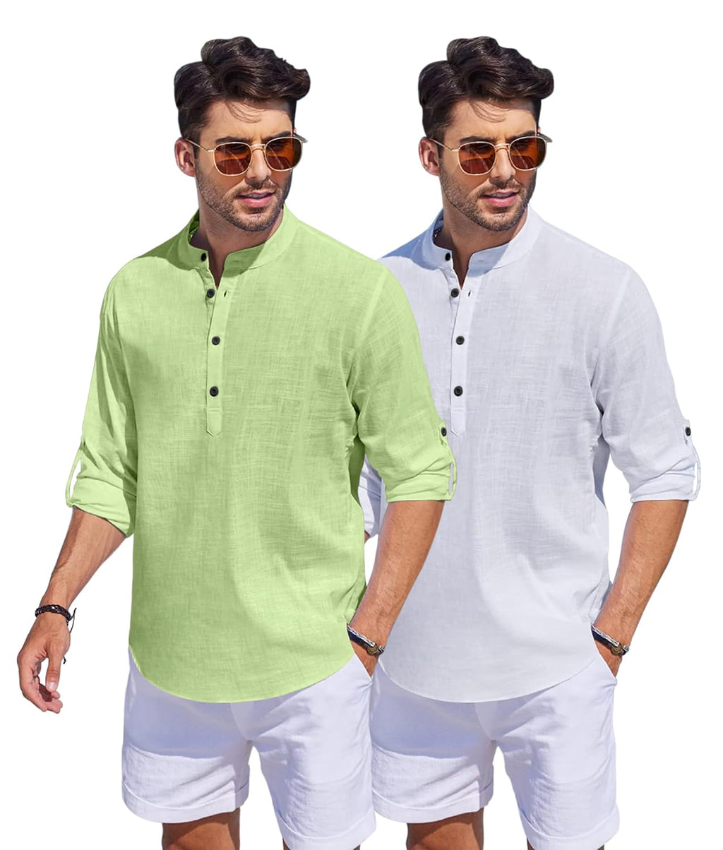 Hemrin Combo Of Men Solid Cotton Blend Straight Kurta Shirt Pack Of 2