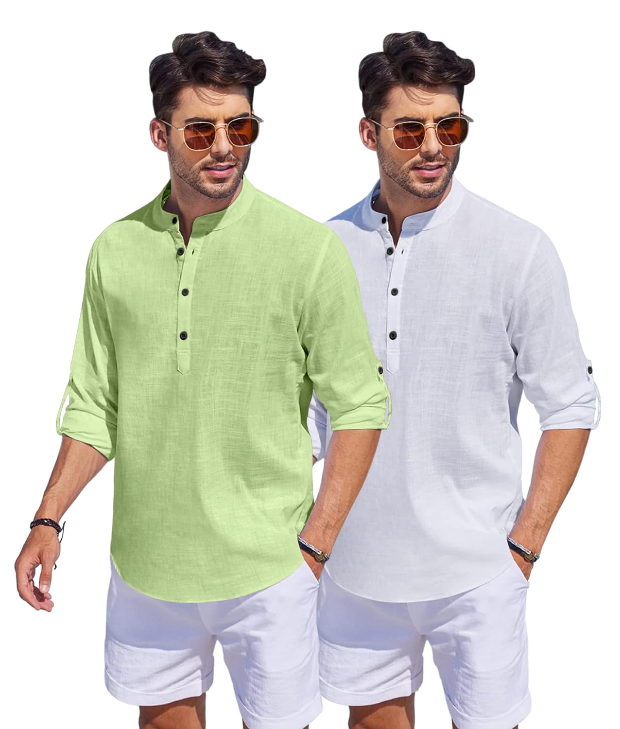 Hemrin Combo Of Men Solid Cotton Blend Straight Kurta Shirt Pack Of 2