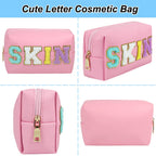 JOINDO Preppy Makeup Bag, Skin Makeup Bag,Chenille SKIN Letter Cosmetic Bag, PU Leather Skincare Toiletry Bag, Cute Travel Organ