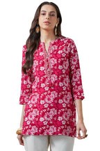 Soch Womens Fuchsia Floral Print Rayon Tunic with Faux Mirror