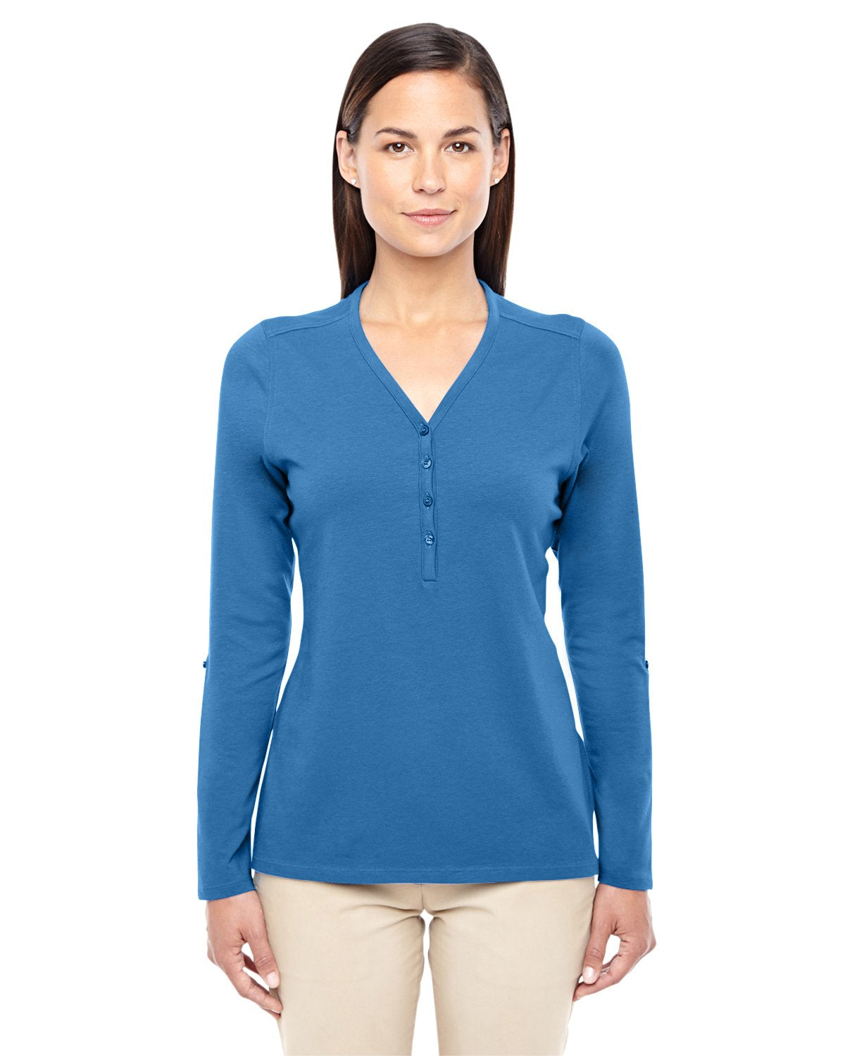 Ladies Perfect FitY-Placket convertible Sleeve Knit Top - WHITE - XS(D0102H7YE56)