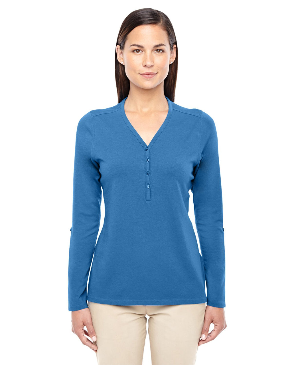 Ladies Perfect FitY-Placket convertible Sleeve Knit Top - WHITE - XS(D0102H7YE7J)