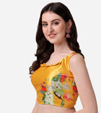 Pujia Mills WomenS Multicolor Deep V Neck Heavy Shiny Gota Satin Sleeveless Readymade Blouse For Saree And Lehenga