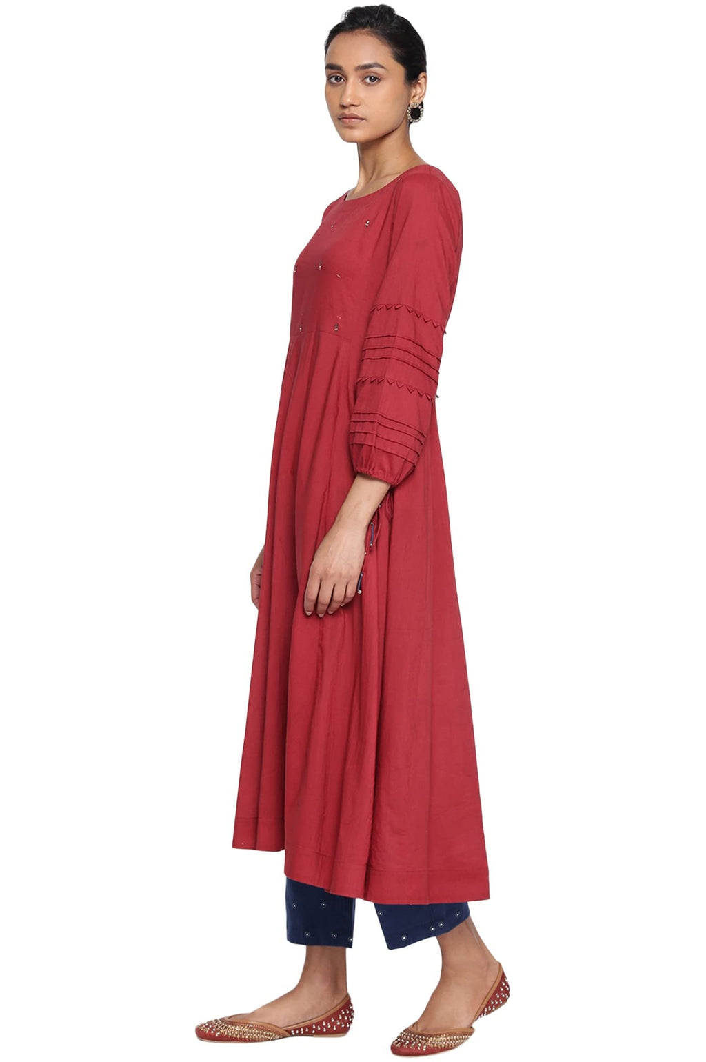 W For Woman Red Longline Voile Kurta