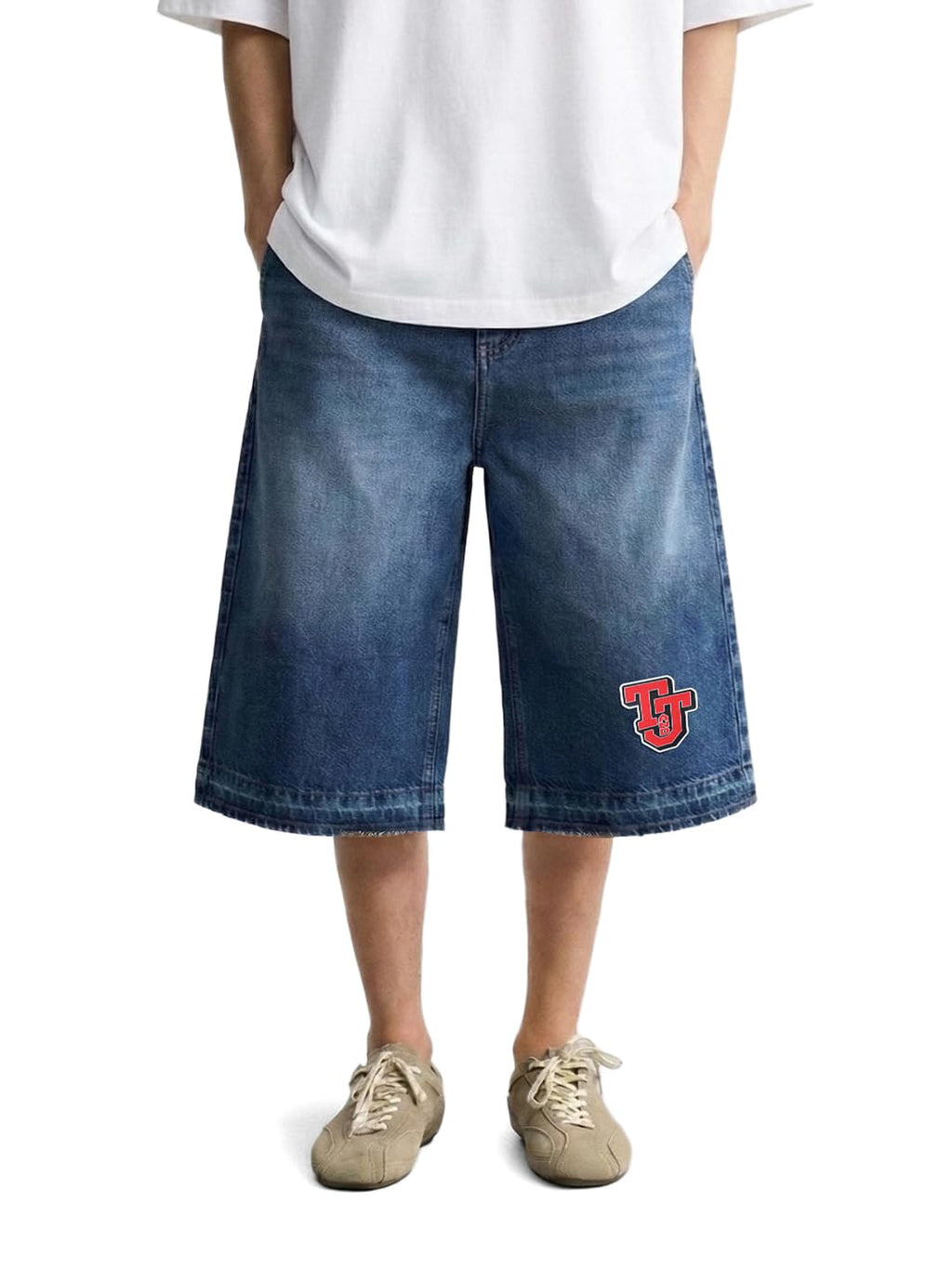 The Indian Garage Co Mens Wide Leg Mid-Rise Denim Shorts