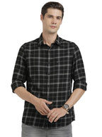 Turtle Men Cotton Melange Slim Fit Black Casual Shirt