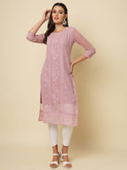 Vairagee WomenS Georgette Straight Cut Round Neck Kurta With Beautiful Lucknowi Chickankari Work (1631)