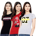 Preneum Womens Cotton Regular Fit Latest Graphic Stylish Printed Short Sleeves Casual T-Shirt || Latest Trendy & Styling (Pack 