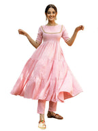 ANNI DESIGNER Womens Cotton Anarkali Solid Kurta with Pant (Pink,XL)