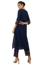 Soch Womens Navy Blue Rayon Floral Embroidered Kurta Set