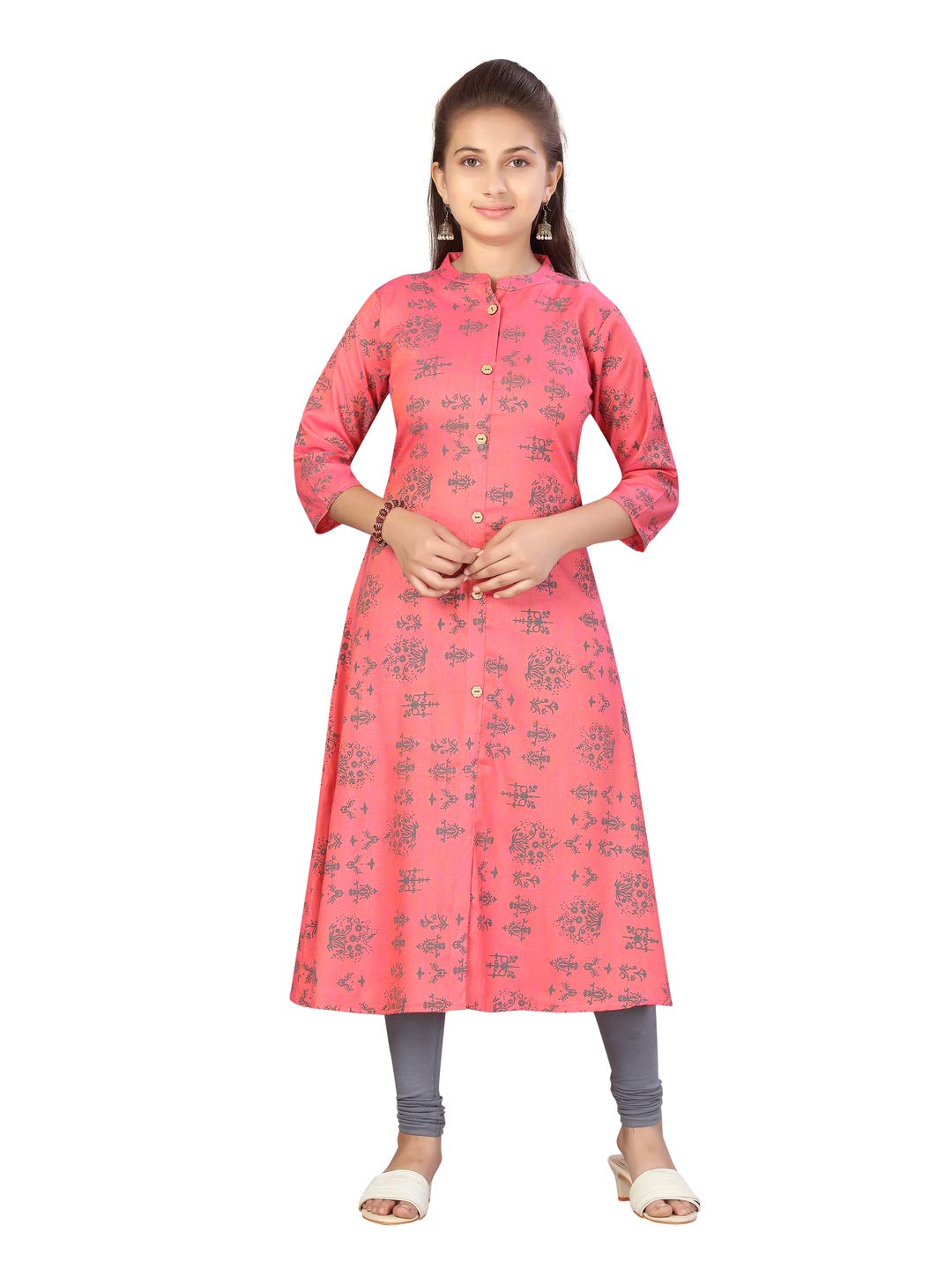 Aarika GirlS Cotton Regular Tunic Shirt (Kurti-K-119_Gajri_34)