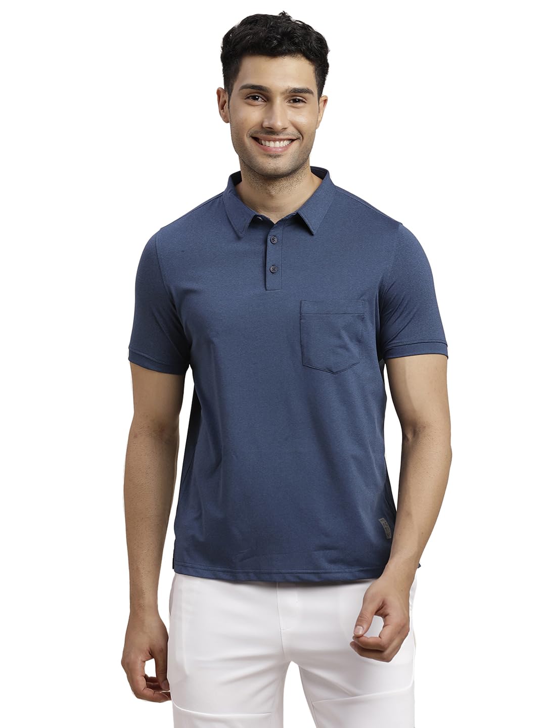 Turtle Men Poly Spandex Melange Solid Blue Polo Tshirt