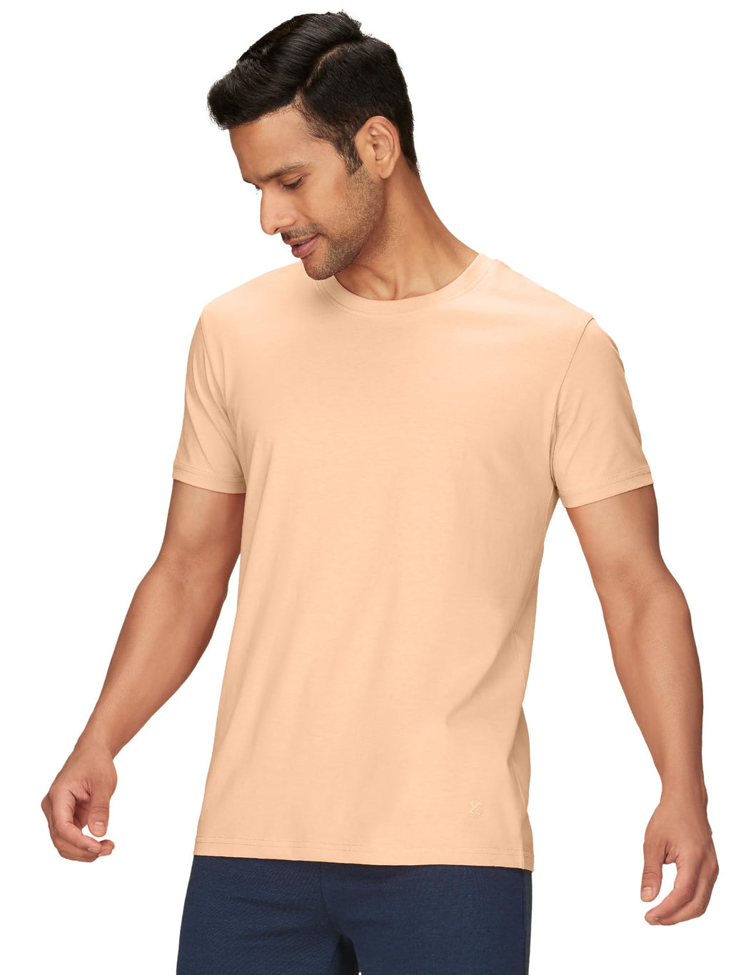XYXX Mens Solid Regular Fit T-Shirt (XY_CR15_Tshirt_2_Pine Green+Peach Blush