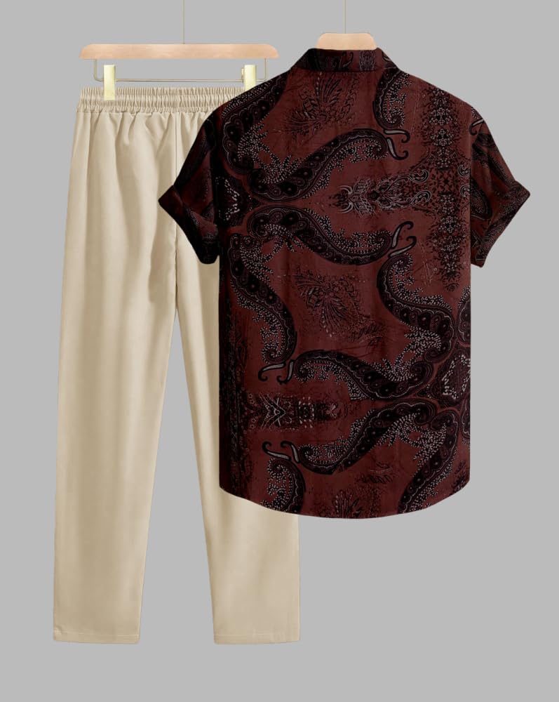 Noble Monk Co-Ord Set For Men | Cotton Blend Half Sleeve Shirt And Trouser | Casual Summer Outfit With Drawstring Pants