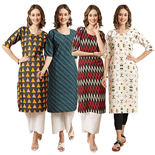 Pinkmint Women'S Crepe Digital Print Straight Kurta [Pack Of 4](387-384-382-386-L)