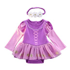 Dressy Daisy Baby Girls Princess Onesie Costume Romper Bodysuit Halloween Birthday Dress Up with Headband Purple Size 9-12 Month