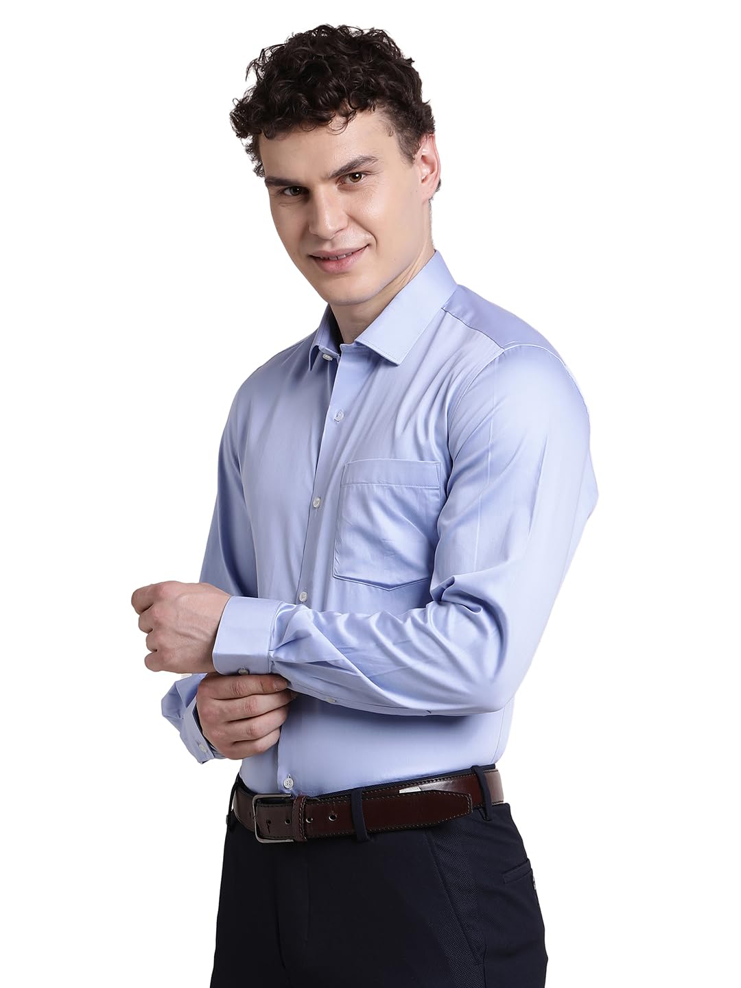 Turtle Men Slim Fit Solid Giza Cotton Light Blue Formal Shirt