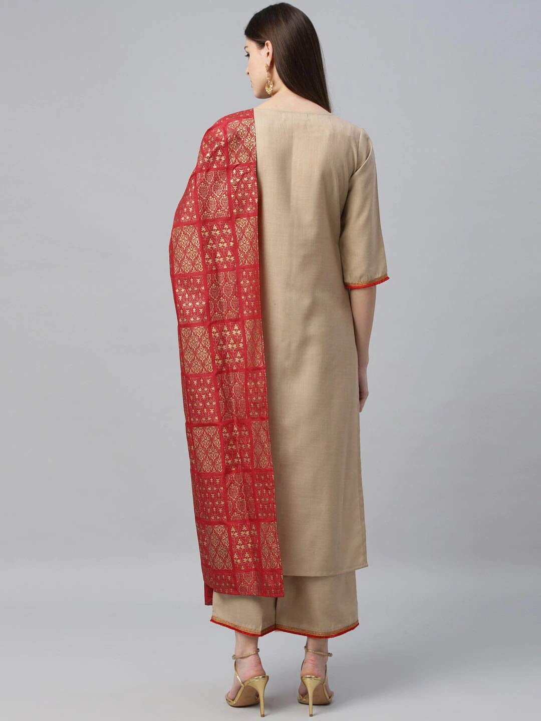 Gosriki Women'S Cotton Kurta Palazzo With Dupatta Set