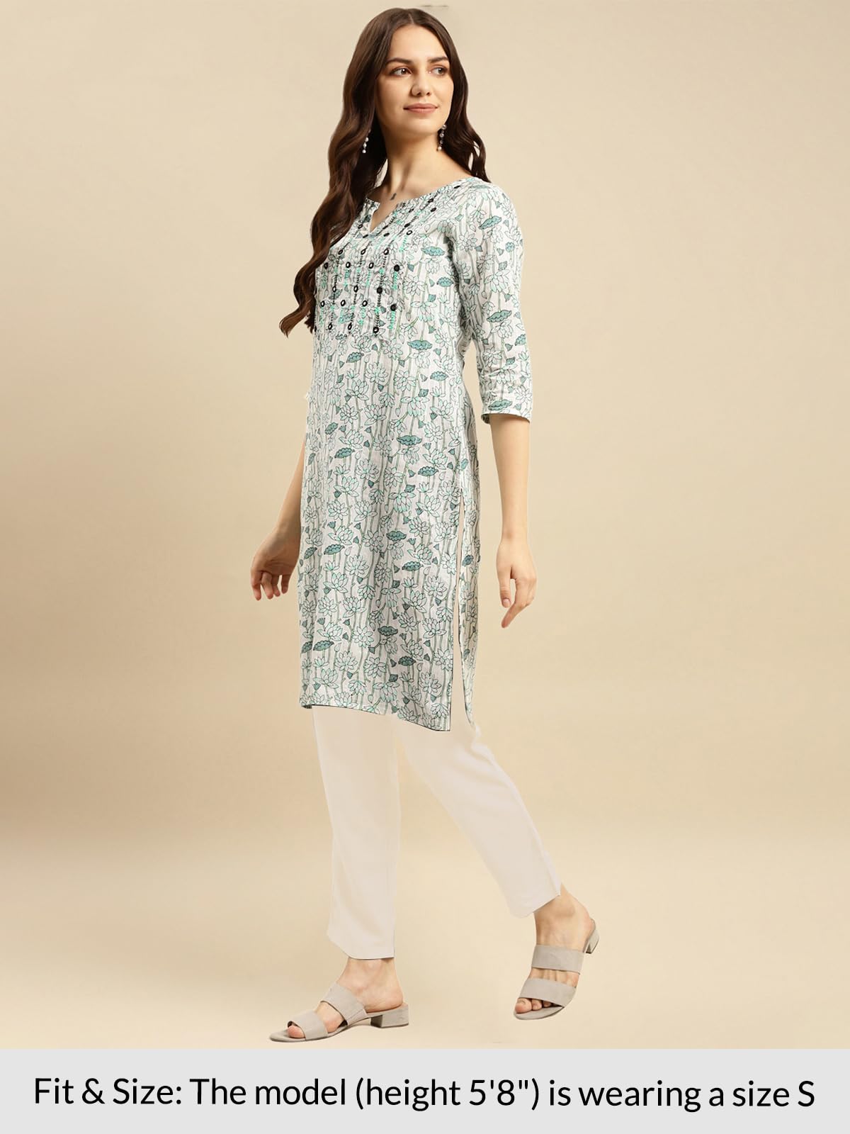 Rangita Green Cotton Printed Straight Kurta With Pant | Kurta Set For Women_M