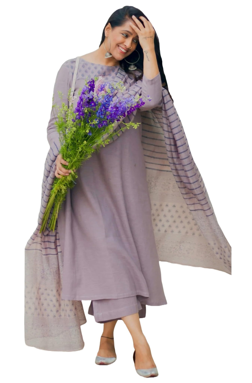 ANNI DESIGNER Womens Rayon Blend Straight Printed Kurta with Pant & Dupatta (Purika Purple_M_Purple_Medium)