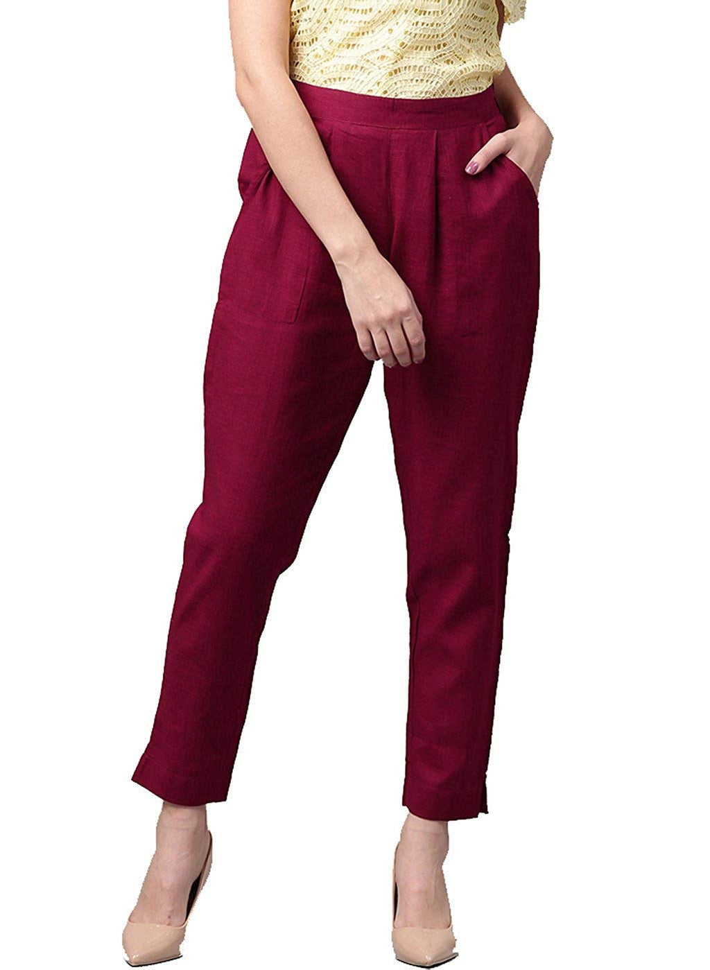 Digital Shopee Women Cotton Trouser Pant Regular Fit For Office School Formal Casual Daily Use Maroon