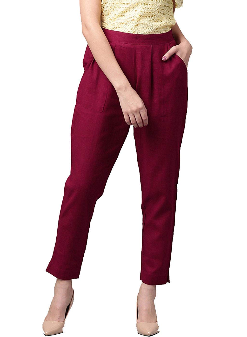 Digital Shopee Women Cotton Trouser Pant Regular Fit For Office School Formal Casual Daily Use Maroon