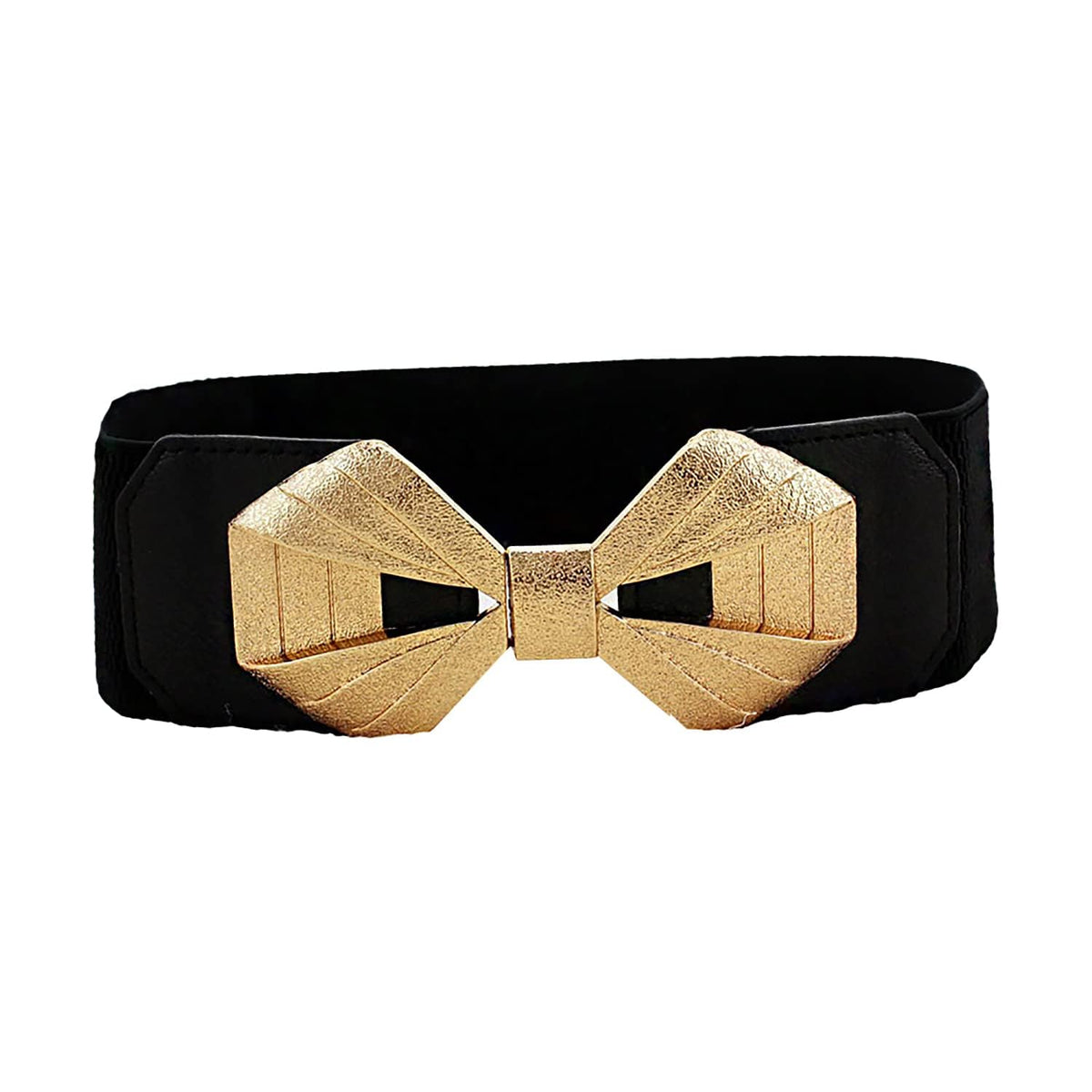 Syga WomenS Pu Leather Cinch Belt With Golden Bow Knot Metal Buckle, Stretchable Waistband For Dresses  Black 65 ltr