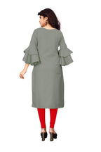 Om Sai Latest Creation Slub-Rayon 3/4 Sleeve Printed A-Line Kurti For Women