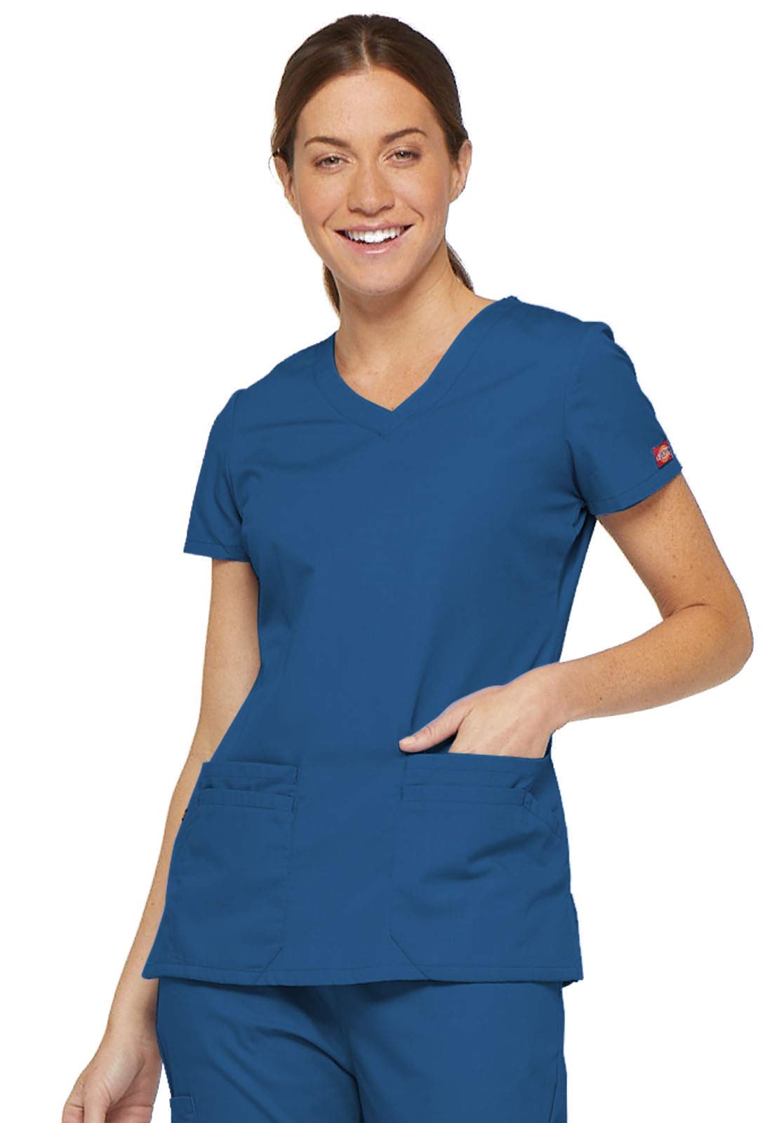 Dickies Women's EDS Signature V-Neck Top with Multiple Patch Pockets, Royal, Medium