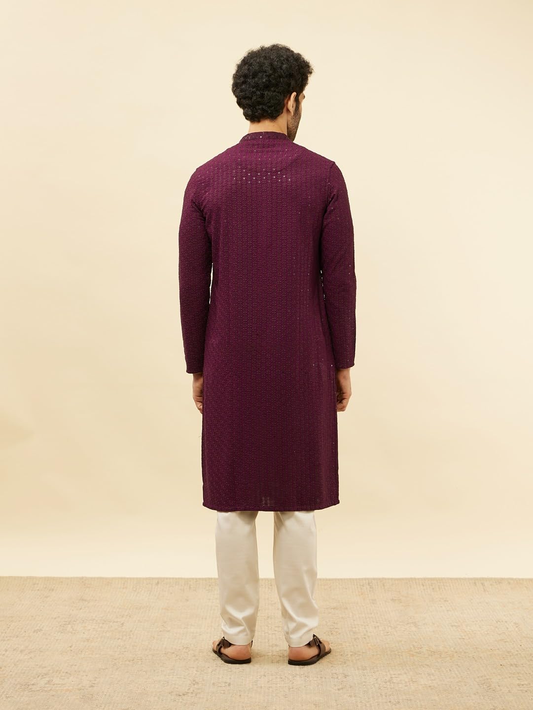 Manyavar Mens Purple Viscose CHIKANKARI Kurta Pyjama Set